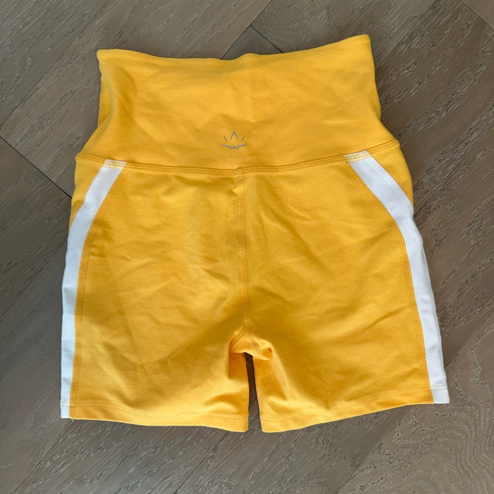 Beyond Yoga Yellow Athletic Shorts with White Side Panels